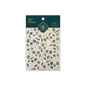 Ocean theme 3D nail stickers with shells, starfish and gold foil texture, model M-1128