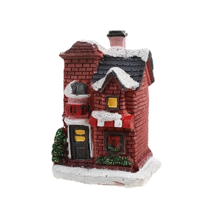 Christmas glowing resin gift shop cottage miniature with snowy roof and red brick walls