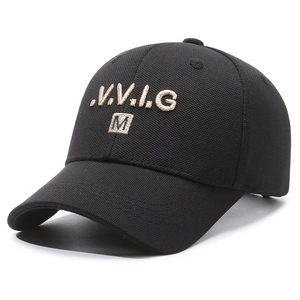 Classic black baseball cap with premium gold V.V.I.G embroidery and grid fabric texture