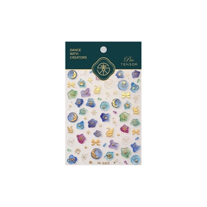 Dreamy moon and star gold stamping nail art stickers with 3D gem effect M-669