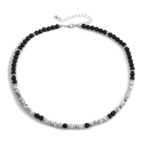 Collana da uomo in pietra vulcanica con turchese marmorizzato e dettagli in argento