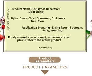 Detail of Christmas LED string lights with snowman and Santa shapes and dual power modes
