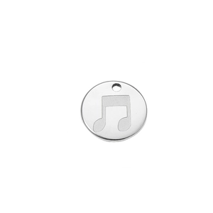 Polished silver stainless steel round music note pendant for DIY jewelry making
