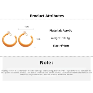 Detailed size chart for orange acrylic C-shape earrings showing 4x4cm dimensions