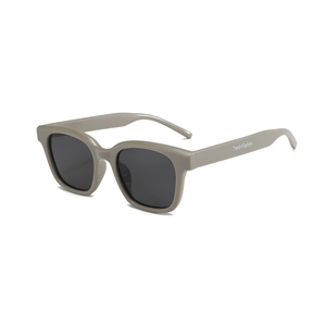 Modern square frame sunglasses with trendy grey frames and dark tinted lenses