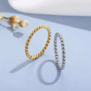 Minimalist 2mm twisted rope rings in gold and silver finish stainless steel