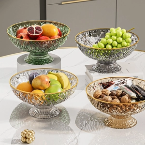 Set of 4 luxury diamond pattern pedestal fruit bowls in emerald, grey, clear, and amber gold