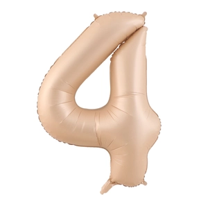 Caramel number 4 foil balloon for parties with metallic finish on white background