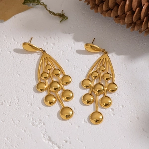 Boucles d'oreilles grappe de raisin en acier inoxydable plaqué or 18 carats