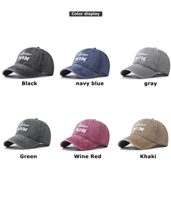 Color display of washed cotton Soccer MOM baseball caps in six different vintage shades
