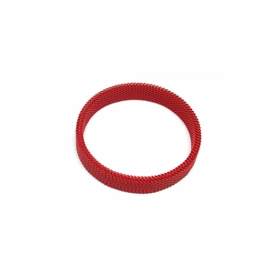 Macro shot of 18K gold-plated red mesh woven stainless steel stretch bracelet