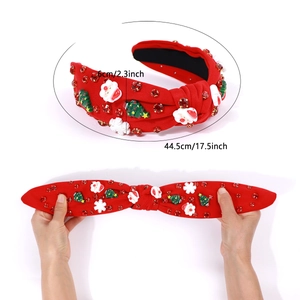 Red Christmas rhinestone headband featuring Santa Claus and snowflake ornaments