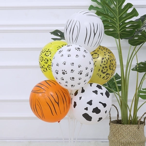 12-inch animal print latex balloons featuring zebra leopard tiger and cow patterns