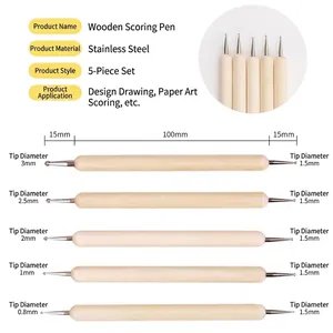 5-piece wooden indentation pens with stainless steel double-ended tips for clay and paper art
