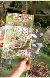 Detail view of vintage Emerald Time 3D stickers with gold foil accents for DIY crafts