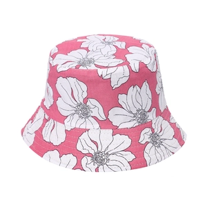 Chapeau bob rose pour femme avec imprimé floral blanc en coton pour protection solaire