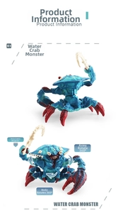 Detailed view of mythical water crab monster toy with 360 rotating arms and removable weapon
