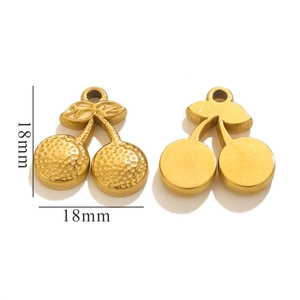 Vue détaillée du pendentif cerise dorée de 18mm avec dimensions pour création de bijoux