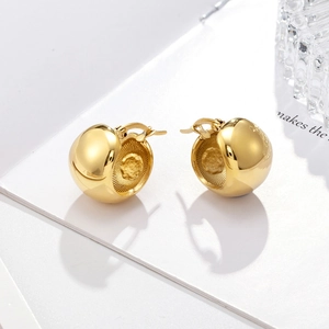 Minimalist 18K gold plated stainless steel chunky dome hoop earrings on white background
