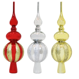 Set di 3 puntali per albero di Natale in oro, argento e rosso con glitter e dettagli lucidi