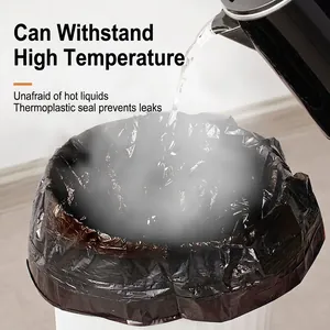 Thick black drawstring garbage bags with heat-resistant leakproof thermoplastic seal