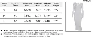 Detailed size chart for slim fit knit dress with sleeve, bust, waist, and hip measurements