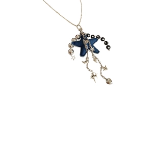 Minimalist titanium steel necklace with blue denim star pendant and silver charms