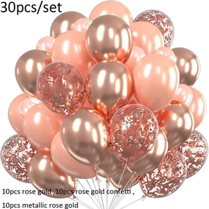 30pcs set of rose gold confetti and metallic balloons for birthday party decoration