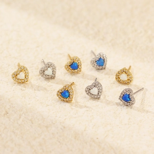 Elegant s925 silver heart stud earrings with opal and sparkling cubic zirconia stones