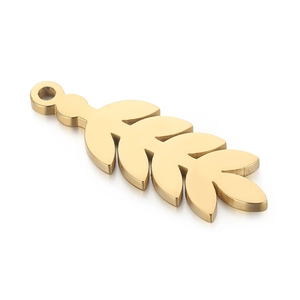 Golden stainless steel wheat ear pendant with cubic zirconia for jewelry making
