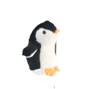 Cute black and white plush penguin keychain charm with orange beak for backpacks