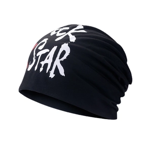 Minimalist black Rock Star knitted beanie hat in soft cotton for a stylish street look