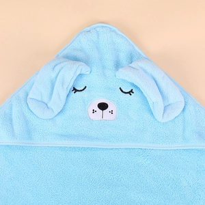 Light blue hooded animal baby towel made of soft coral fleece for newborns