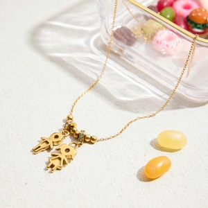 18K gold plated stainless steel necklace with romantic boy and girl zircon pendants