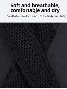 Close-up of black breathable honeycomb mesh shoulder straps for lightweight backpacks