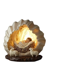 Nativity scene acrylic display with warm LED lights and resin manger scene