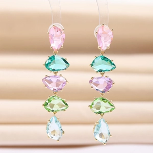 Multicolor Zirconia Waterdrop Dangle Earrings For Women 925 Sterling Silver Earring Post Brass Colorful Long Earrings Jewelry