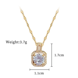 Detail view of gold square halo pendant with weight and dimension specifications