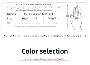 Detailed size guide for black punk fingerless gloves with measurement instructions