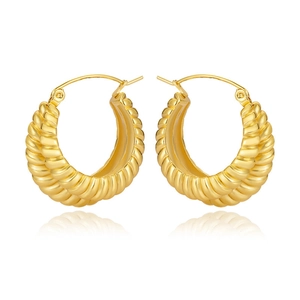 Polished 18K gold-plated stainless steel hollow croissant hoop earrings for women