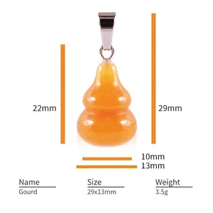 Natural yellow chalcedony gourd pendant with size labels and silver stainless steel clasp