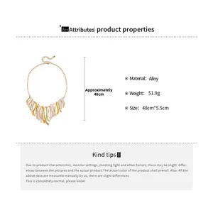 Détails du collier pull à franges émaillées colorées avec dimensions et spécifications de poids