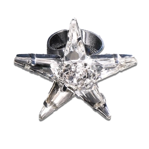 Chic oversized star-shaped clear crystal open ring with dark metal band on white backdrop