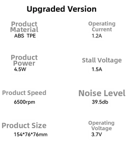 Detailed specs of the automatic makeup brush cleaner showing 6500rpm speed and 4.5W power
