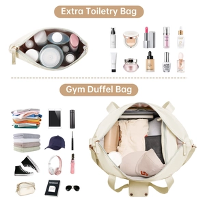 Waterproof cream gym duffel bag with matching toiletry bag and large capacity storage