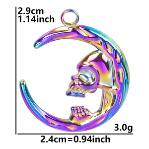 Rainbow stainless steel crescent moon skull pendant with dimensions 2.9cm by 2.4cm