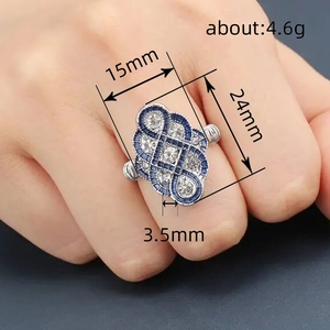 Vintage Art Deco ring with blue and white stones, 15mm wide face, 4.6g weight