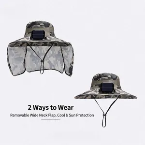 Chapeau de soleil camouflage avec ventilateur solaire et protège-nuque amovible