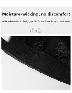 Detail view of the wide moisture-wicking sweatband inside a black baseball cap
