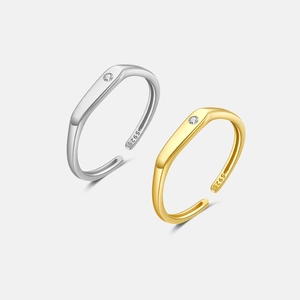 Adjustable Open Ring 925 Sterling Silver Minimalist Irregular Design Inlaid Cubic Zirconia High Polish Jewelry For Women